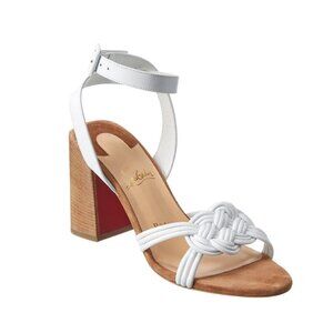 Christian Louboutin Ella 85 Sandals Womens 36.5 6.5 White Leather Block Heels
